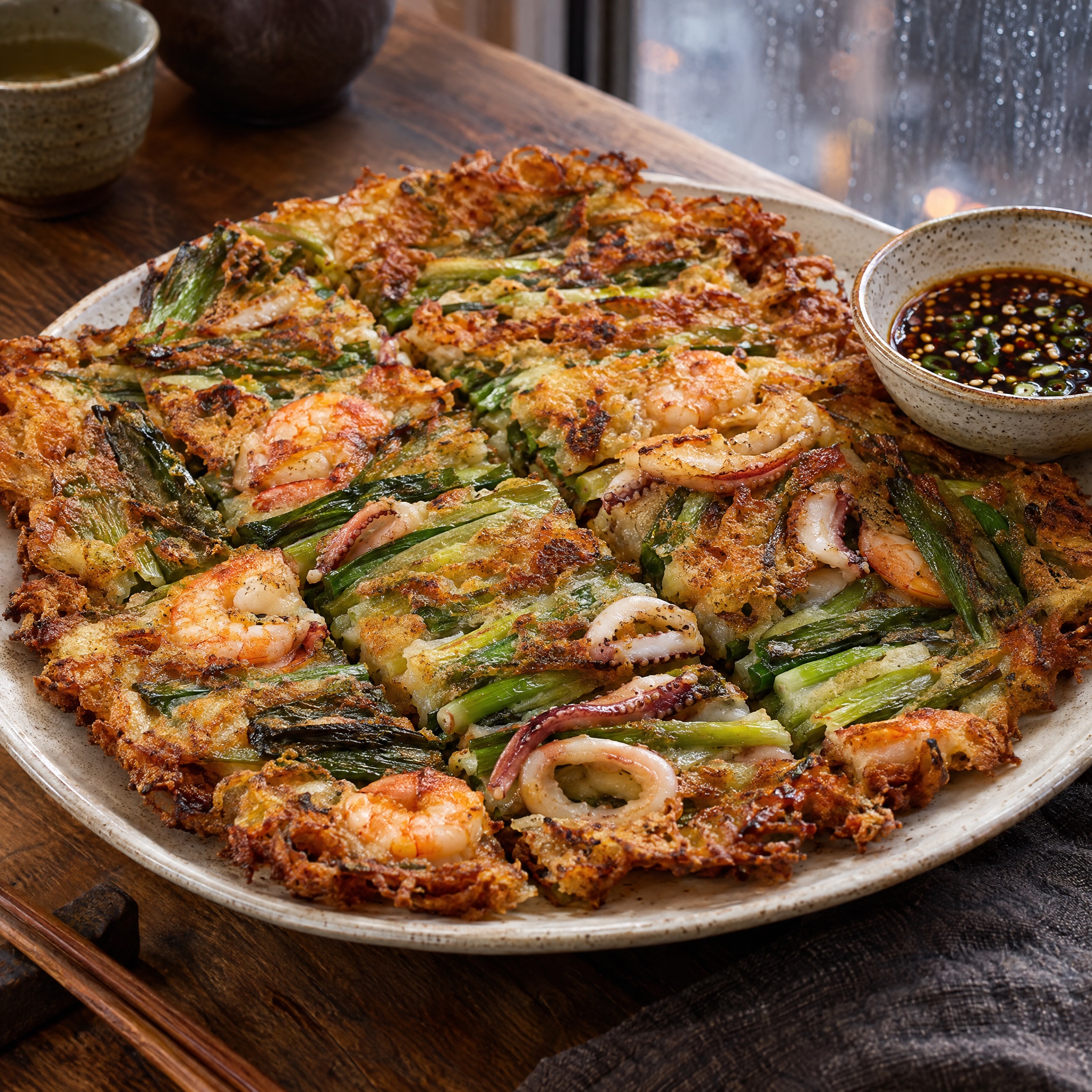 Source photograph of Haemul pajeon. Not official I Want Some Food pixel artwork.