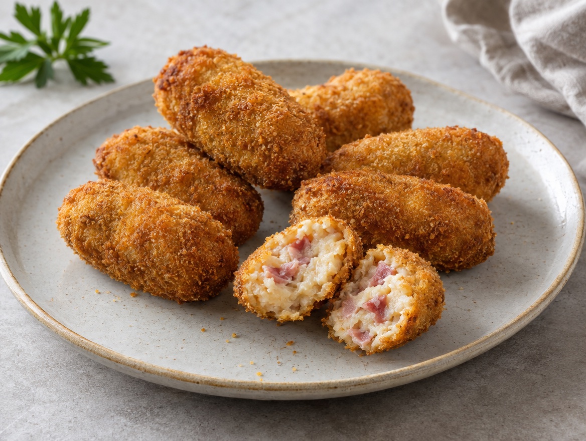 Source photograph of Croquetas de jamón. Not official I Want Some Food pixel artwork.