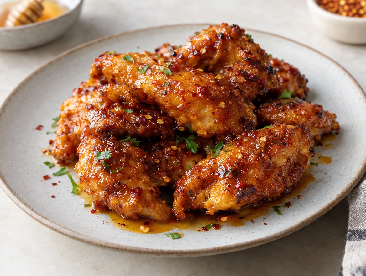 Source photograph of Hot honey chicken. Not official I Want Some Food pixel artwork.