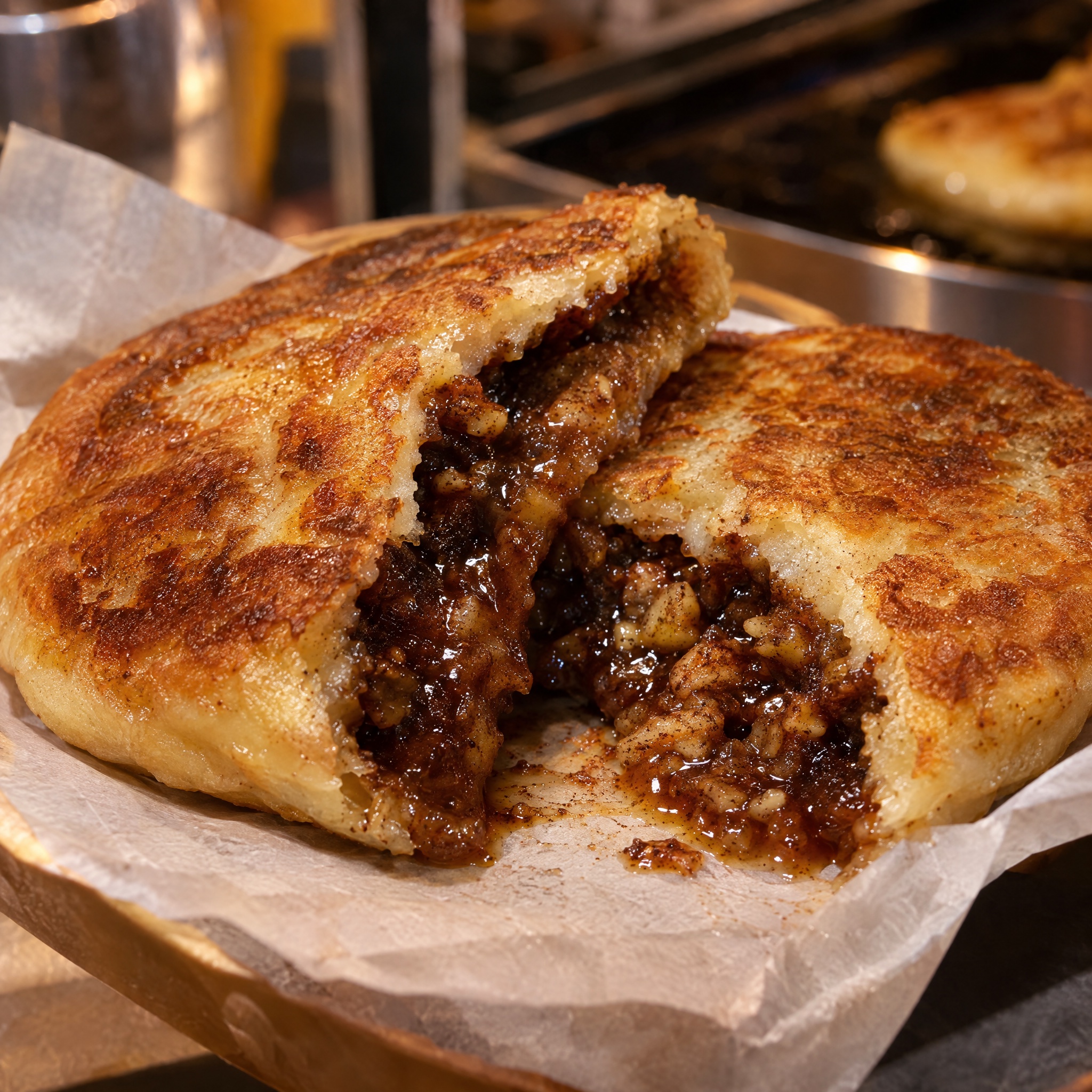 Source photograph of Hotteok. Not official I Want Some Food pixel artwork.