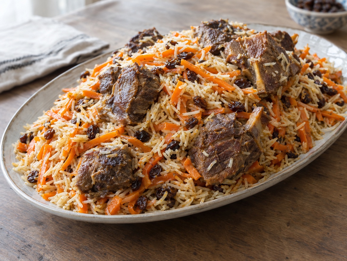 Source photograph of Kabuli pulao. Not official I Want Some Food pixel artwork.