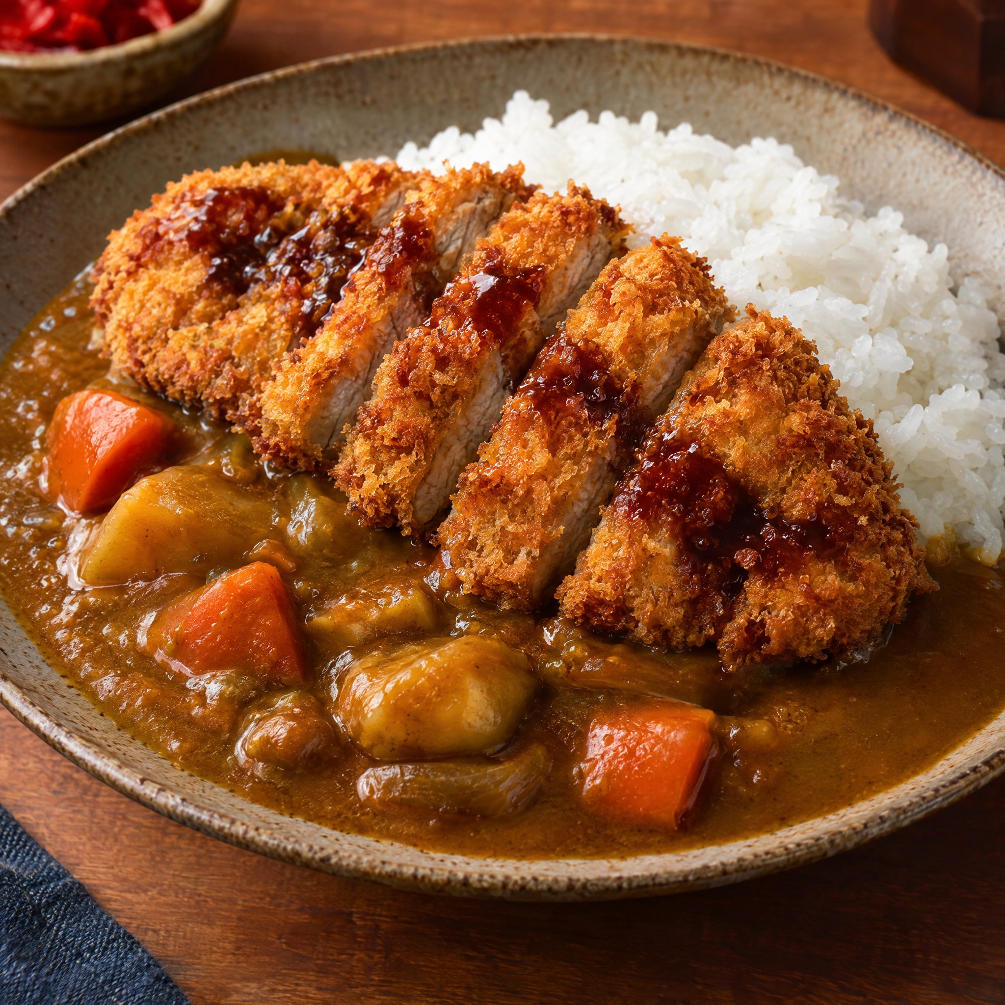Source photograph of Katsu curry. Not official I Want Some Food pixel artwork.