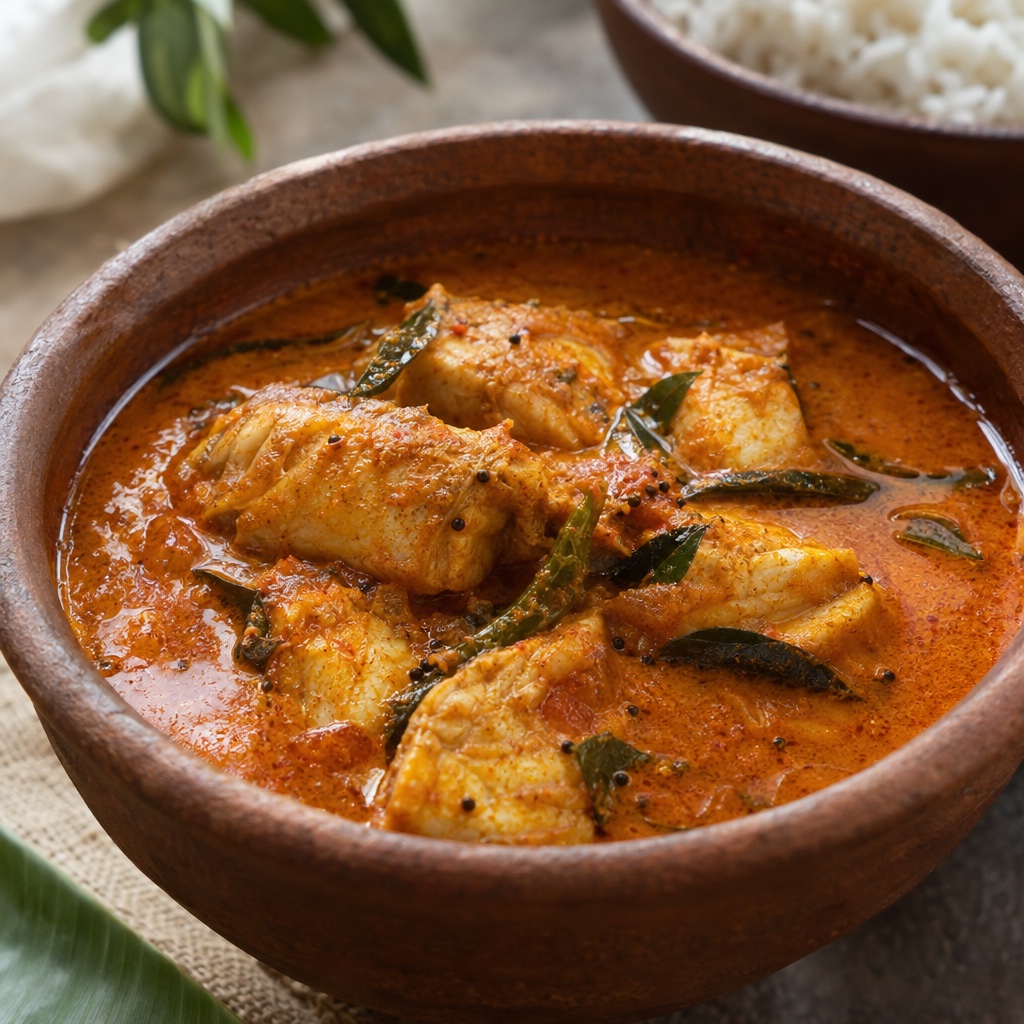 Source photograph of Kerala fish curry. Not official I Want Some Food pixel artwork.