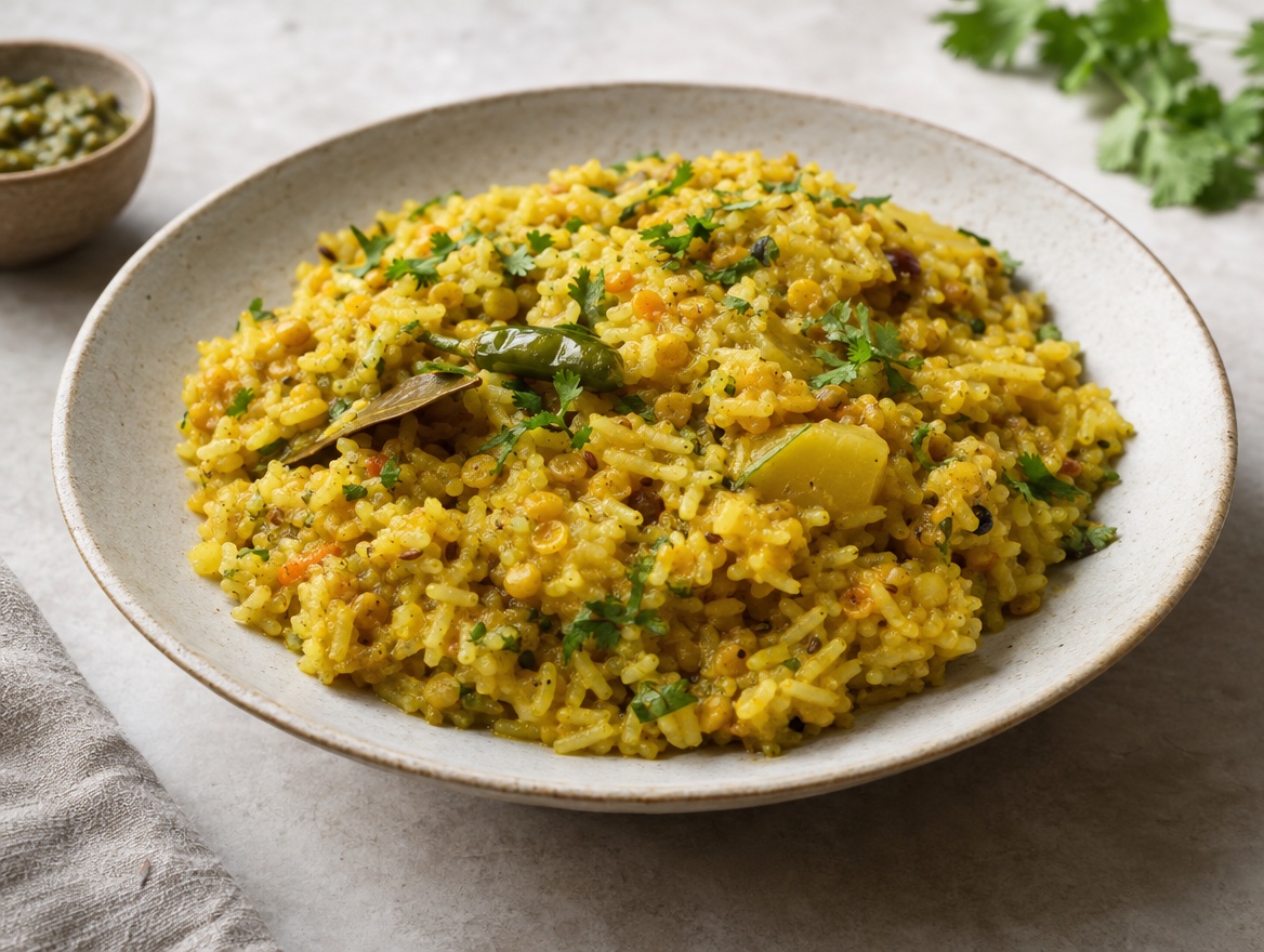 Source photograph of Khichuri. Not official I Want Some Food pixel artwork.