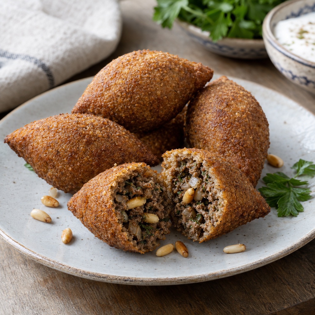 Source photograph of Kibbeh. Not official I Want Some Food pixel artwork.