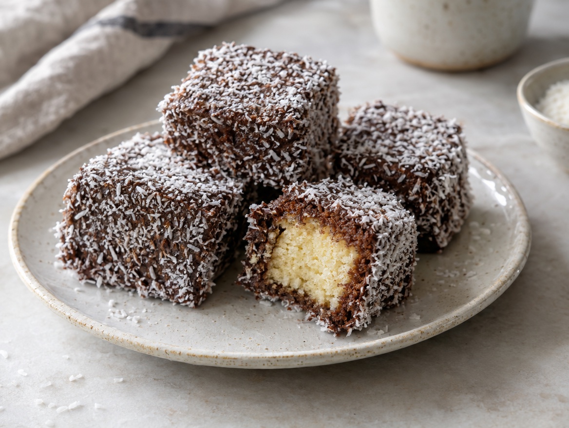 Source photograph of Lamingtons. Not official I Want Some Food pixel artwork.