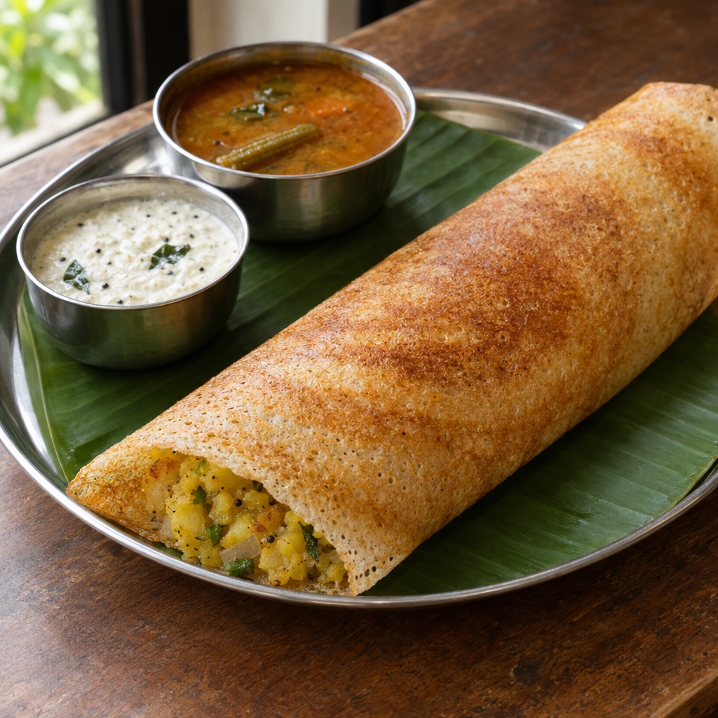 Source photograph of Masala dosa. Not official I Want Some Food pixel artwork.
