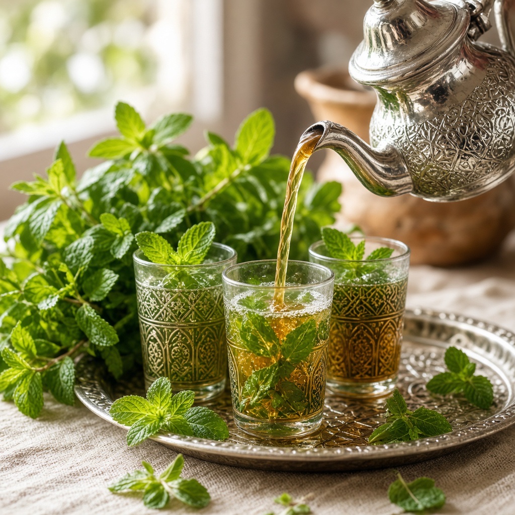Source photograph of Moroccan mint tea. Not official I Want Some Food pixel artwork.