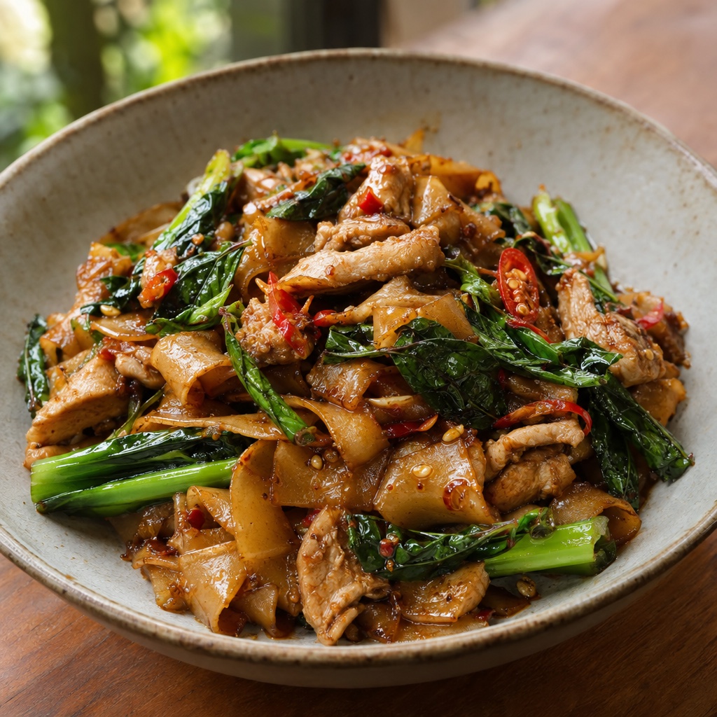 Source photograph of Pad kee mao. Not official I Want Some Food pixel artwork.