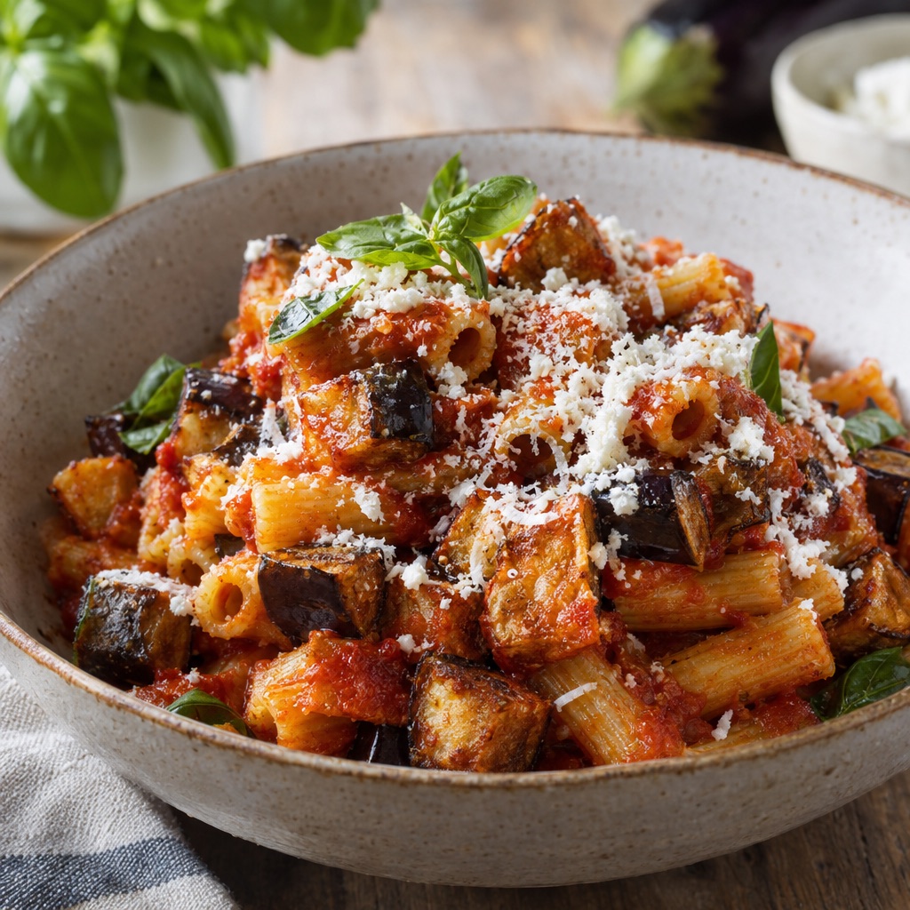 Source photograph of Pasta alla Norma. Not official I Want Some Food pixel artwork.