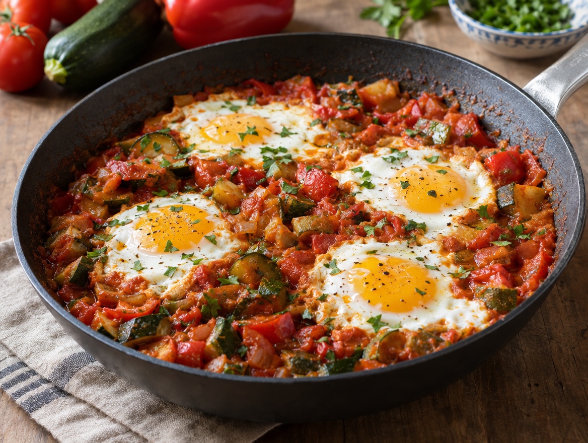 Source photograph of Pisto con huevos. Not official I Want Some Food pixel artwork.
