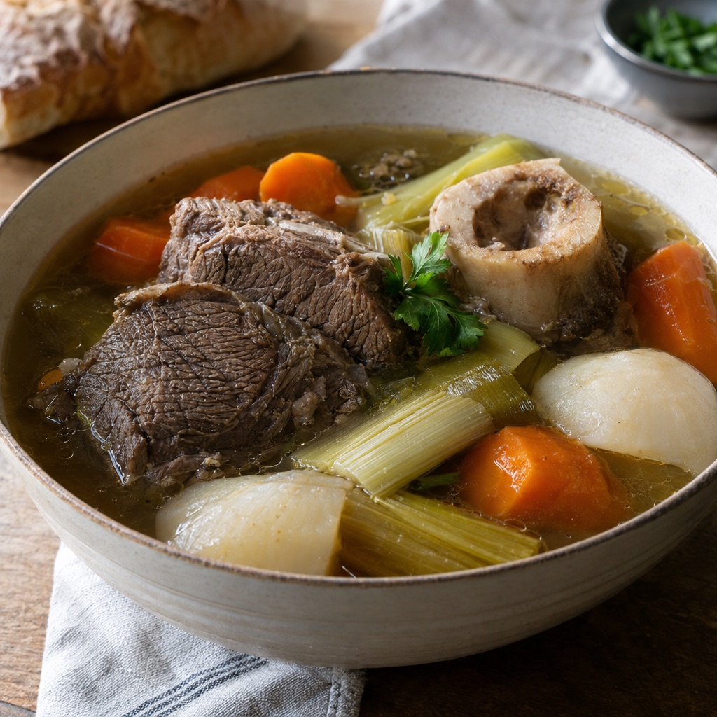 Source photograph of Pot-au-feu. Not official I Want Some Food pixel artwork.