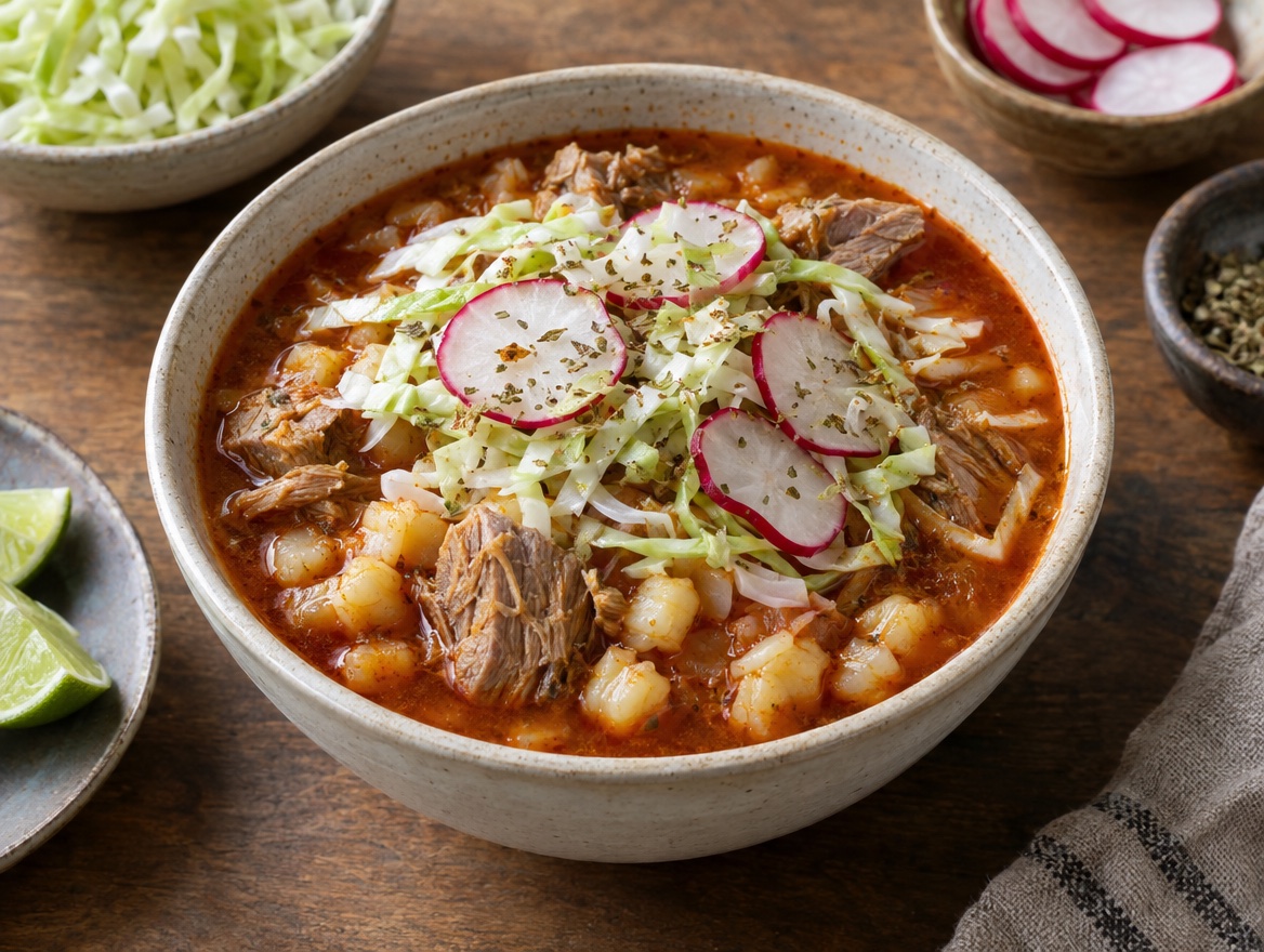 Source photograph of Pozole. Not official I Want Some Food pixel artwork.