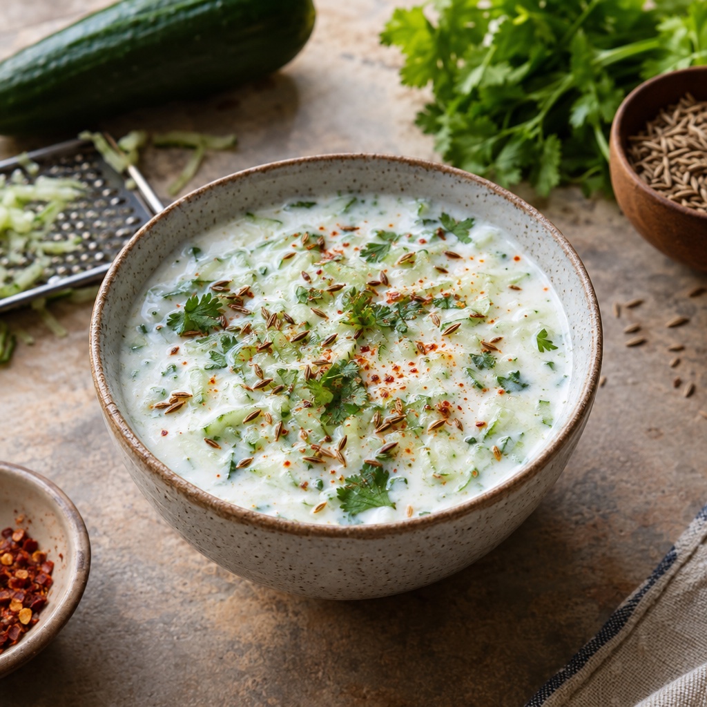 Source photograph of Raita. Not official I Want Some Food pixel artwork.