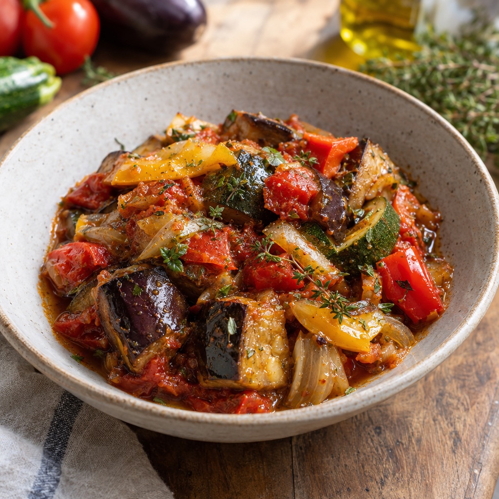 Source photograph of Ratatouille. Not official I Want Some Food pixel artwork.