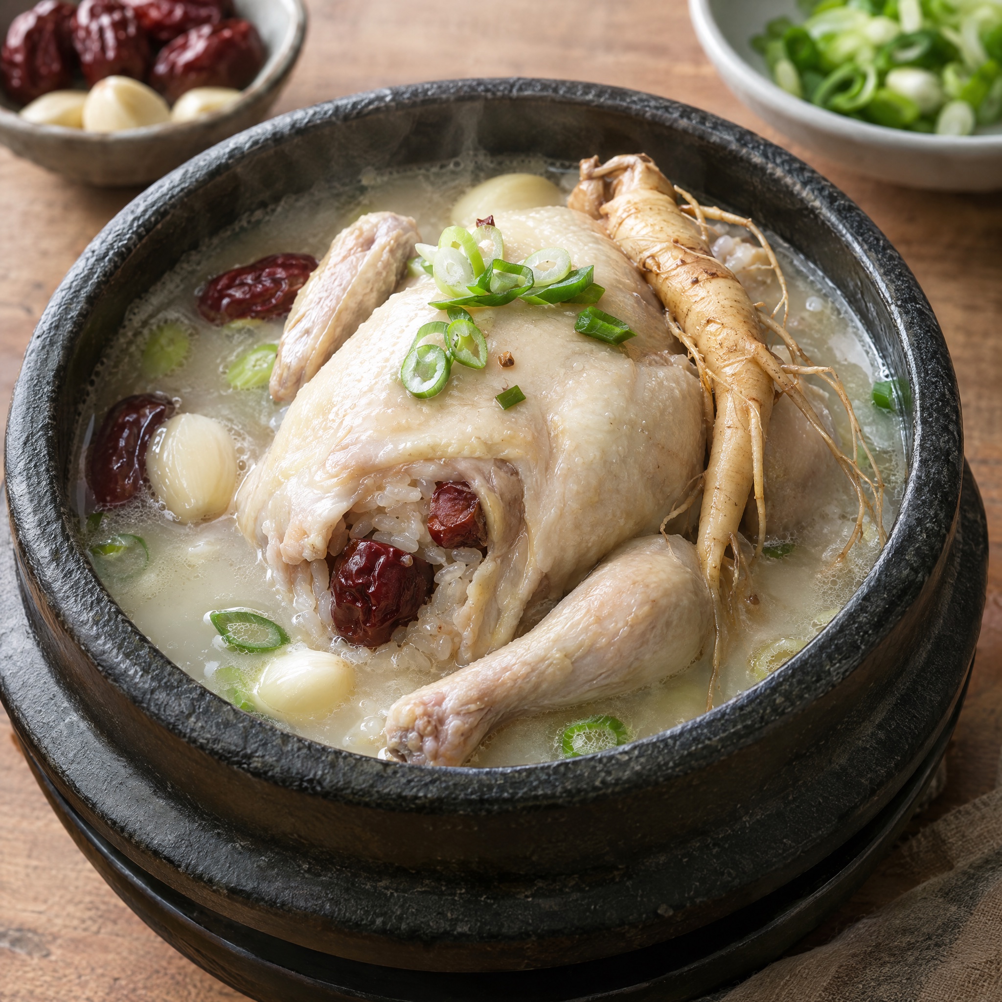 Source photograph of Samgyetang. Not official I Want Some Food pixel artwork.