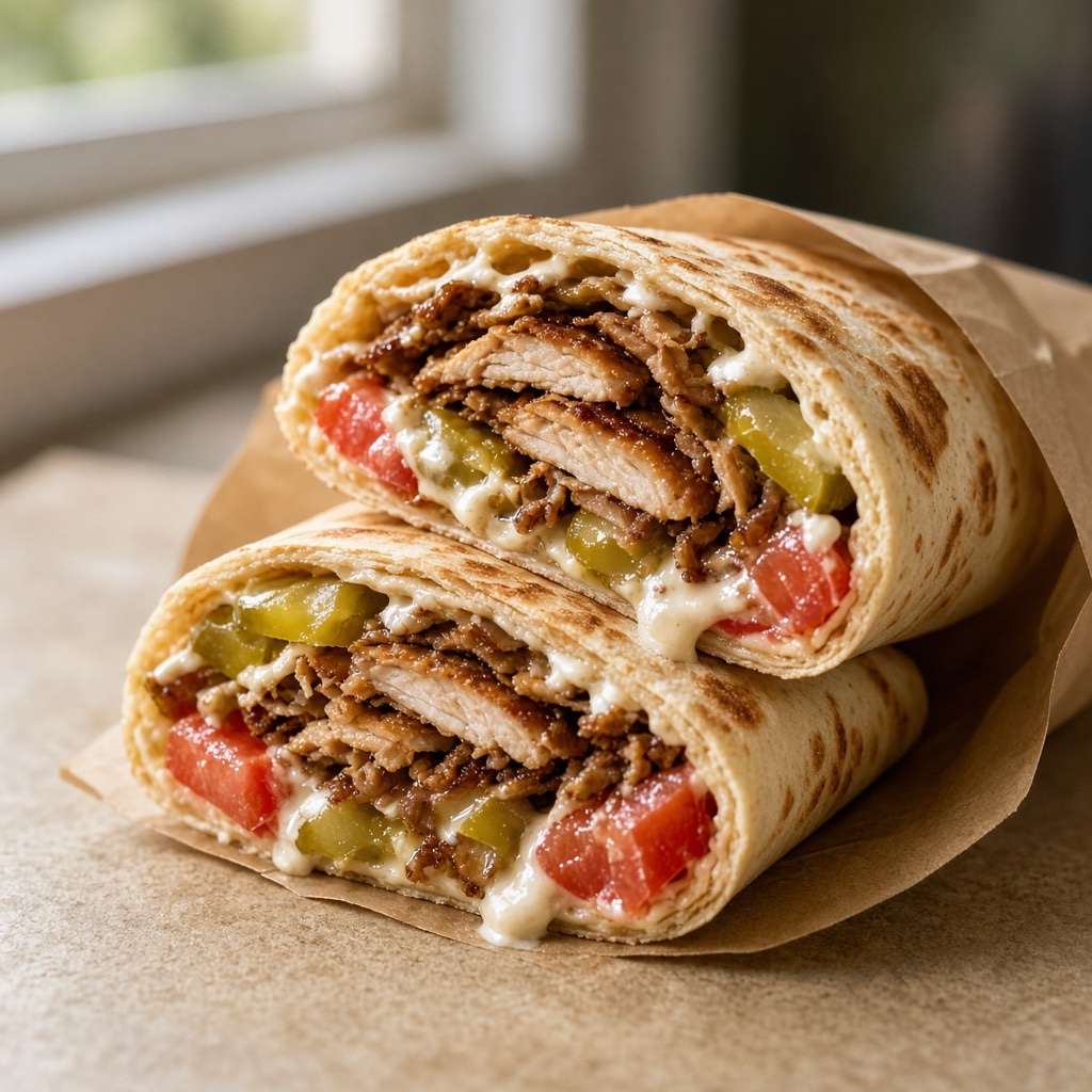 Source photograph of Shawarma. Not official I Want Some Food pixel artwork.