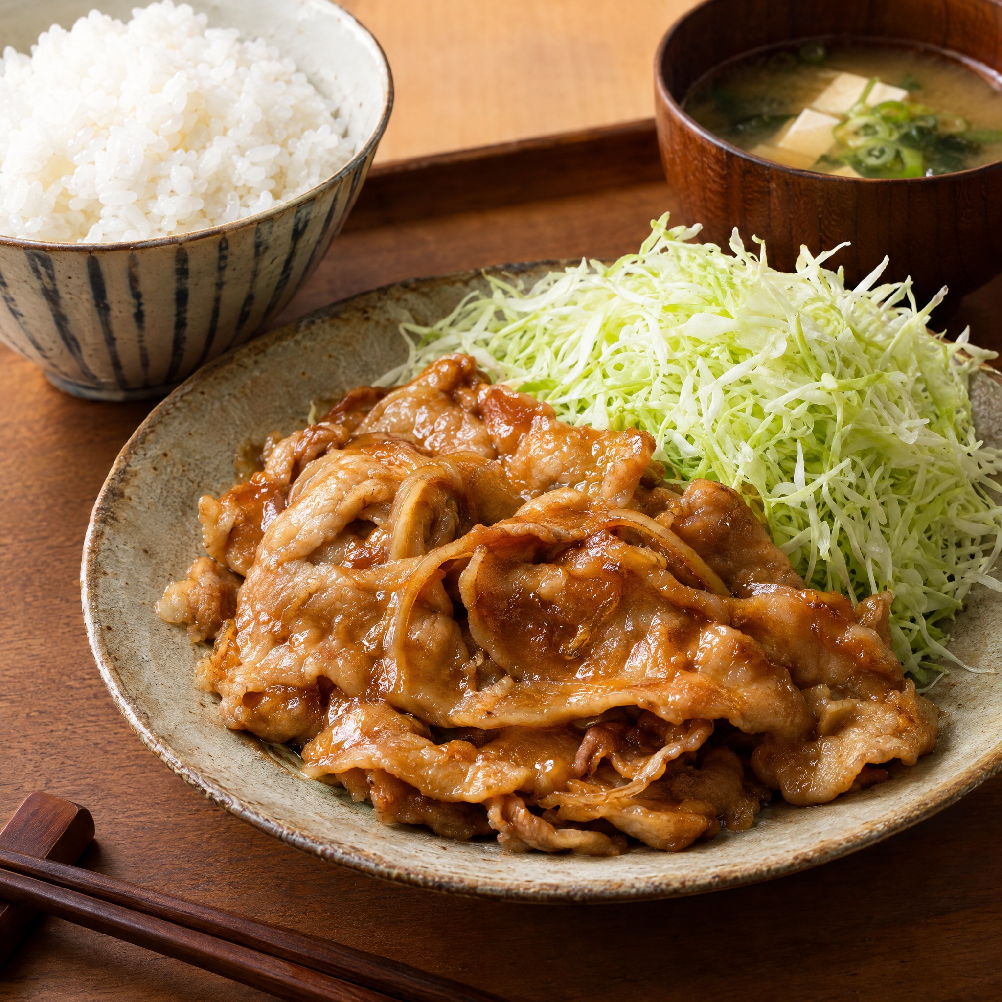 Source photograph of Shogayaki. Not official I Want Some Food pixel artwork.