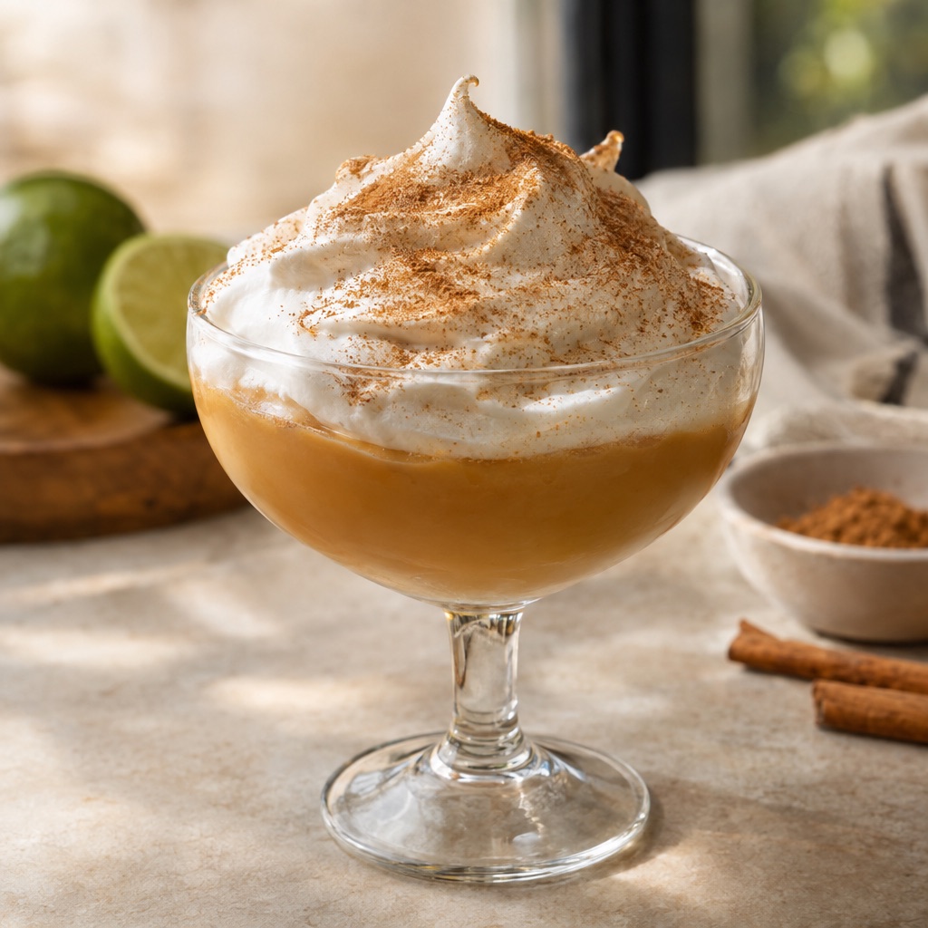 Source photograph of Suspiro limeño. Not official I Want Some Food pixel artwork.