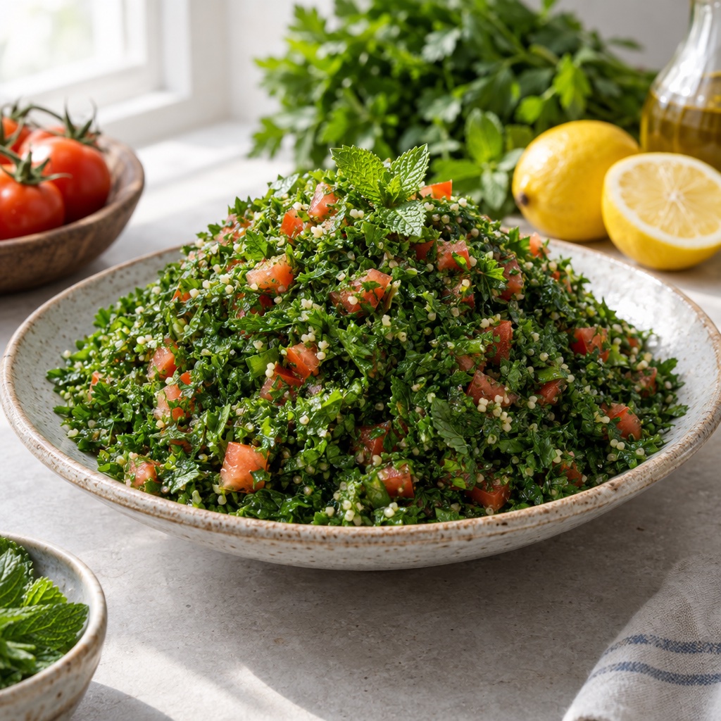 Source photograph of Tabbouleh. Not official I Want Some Food pixel artwork.
