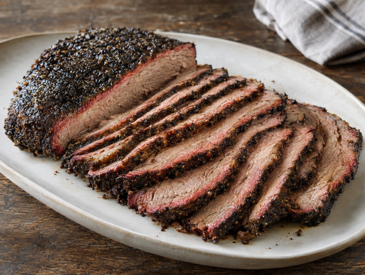 Source photograph of Texas-style brisket. Not official I Want Some Food pixel artwork.