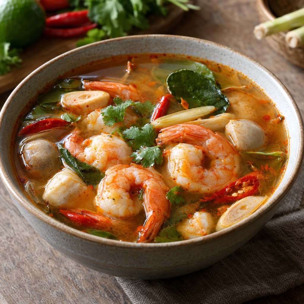Source photograph of Tom yum goong. Not official I Want Some Food pixel artwork.