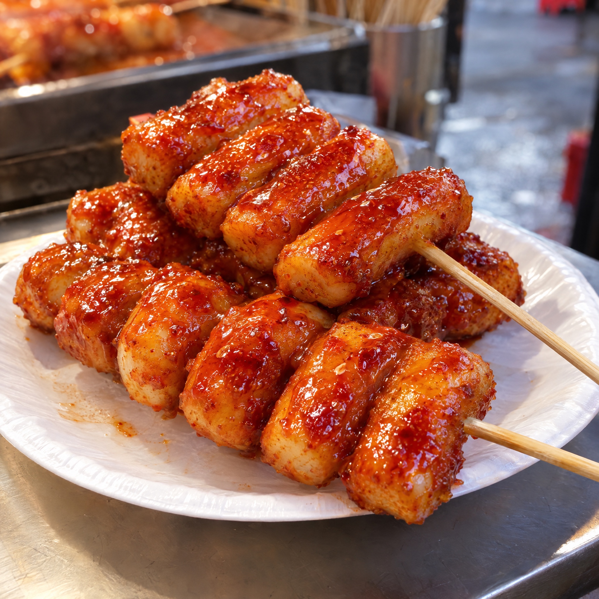 Source photograph of Tteok-kkochi. Not official I Want Some Food pixel artwork.