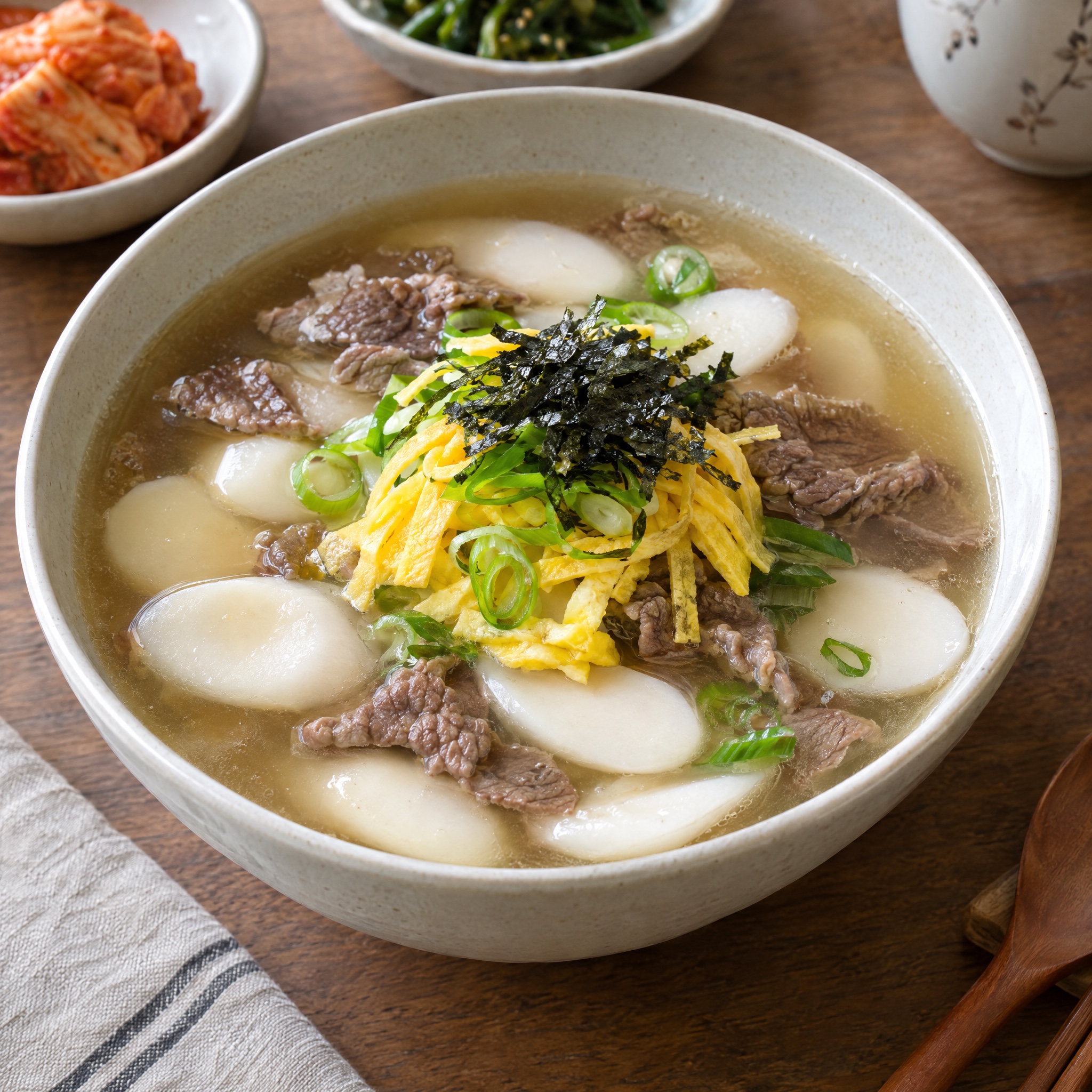 Source photograph of Tteokguk. Not official I Want Some Food pixel artwork.