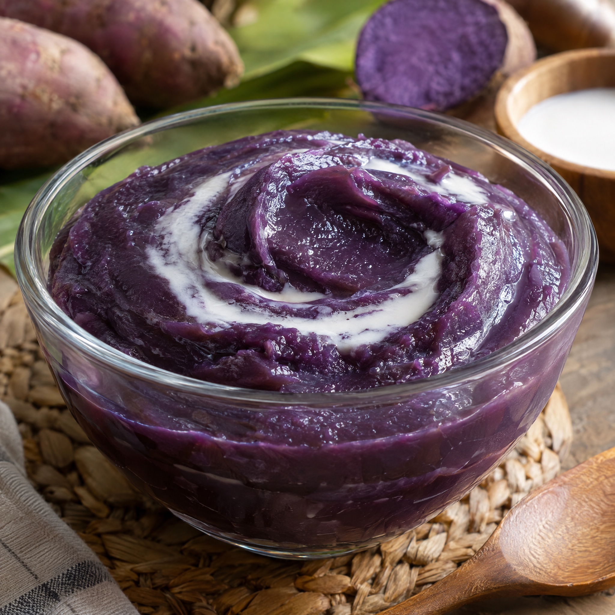 Source photograph of Ube halaya. Not official I Want Some Food pixel artwork.