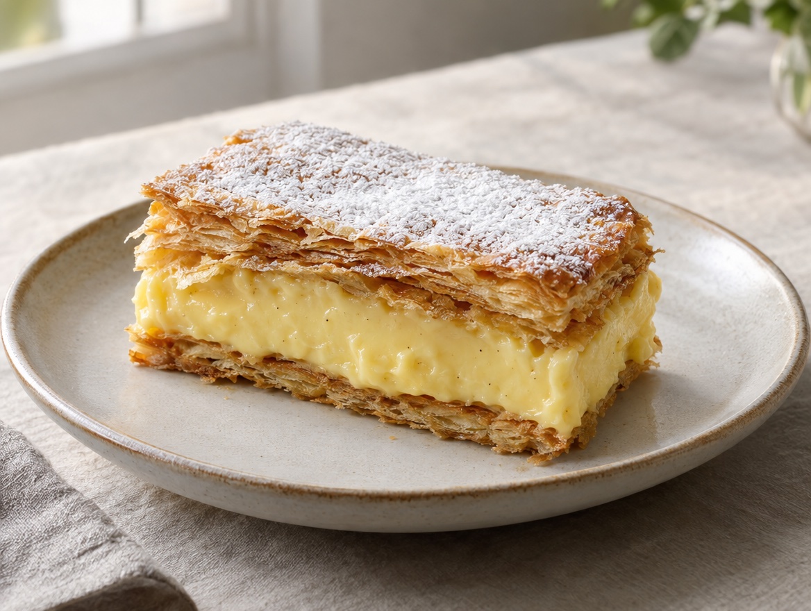 Source photograph of Vanilla slice. Not official I Want Some Food pixel artwork.