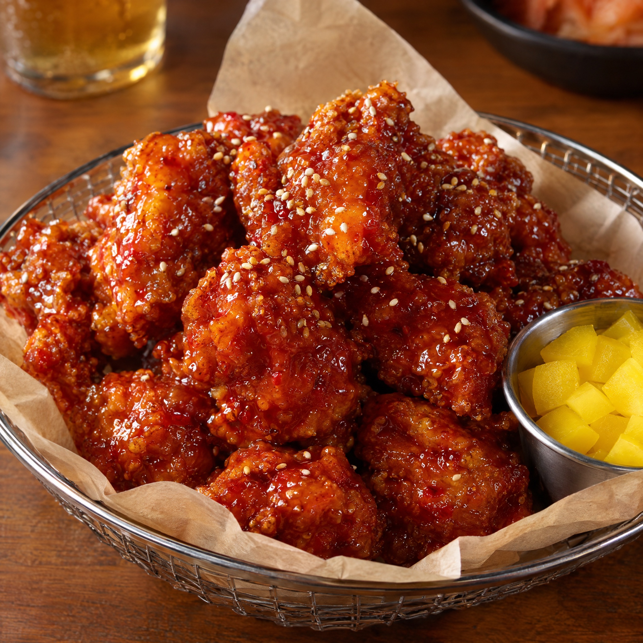 Source photograph of Yangnyeom chicken. Not official I Want Some Food pixel artwork.
